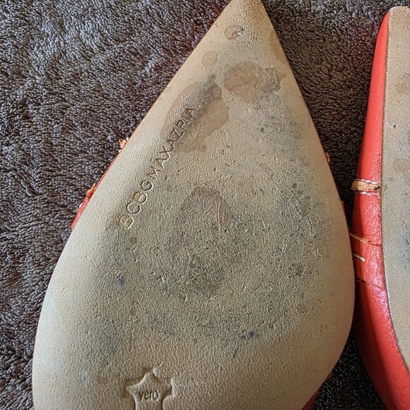 BCBG Max Azria Women’s Orange Leather Kitten Heels 9.5 / 40.5 Italy Pointed Toe - Picture 6 of 14